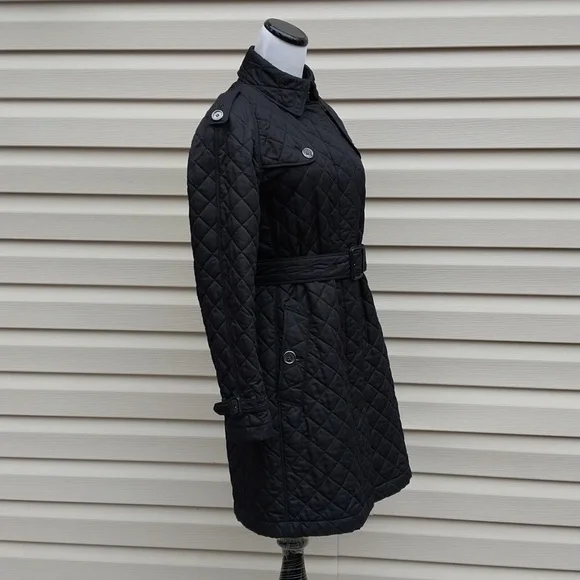 BURBERRY CHECK LINED BELTED QUILTED BLACK TRENCH COAT